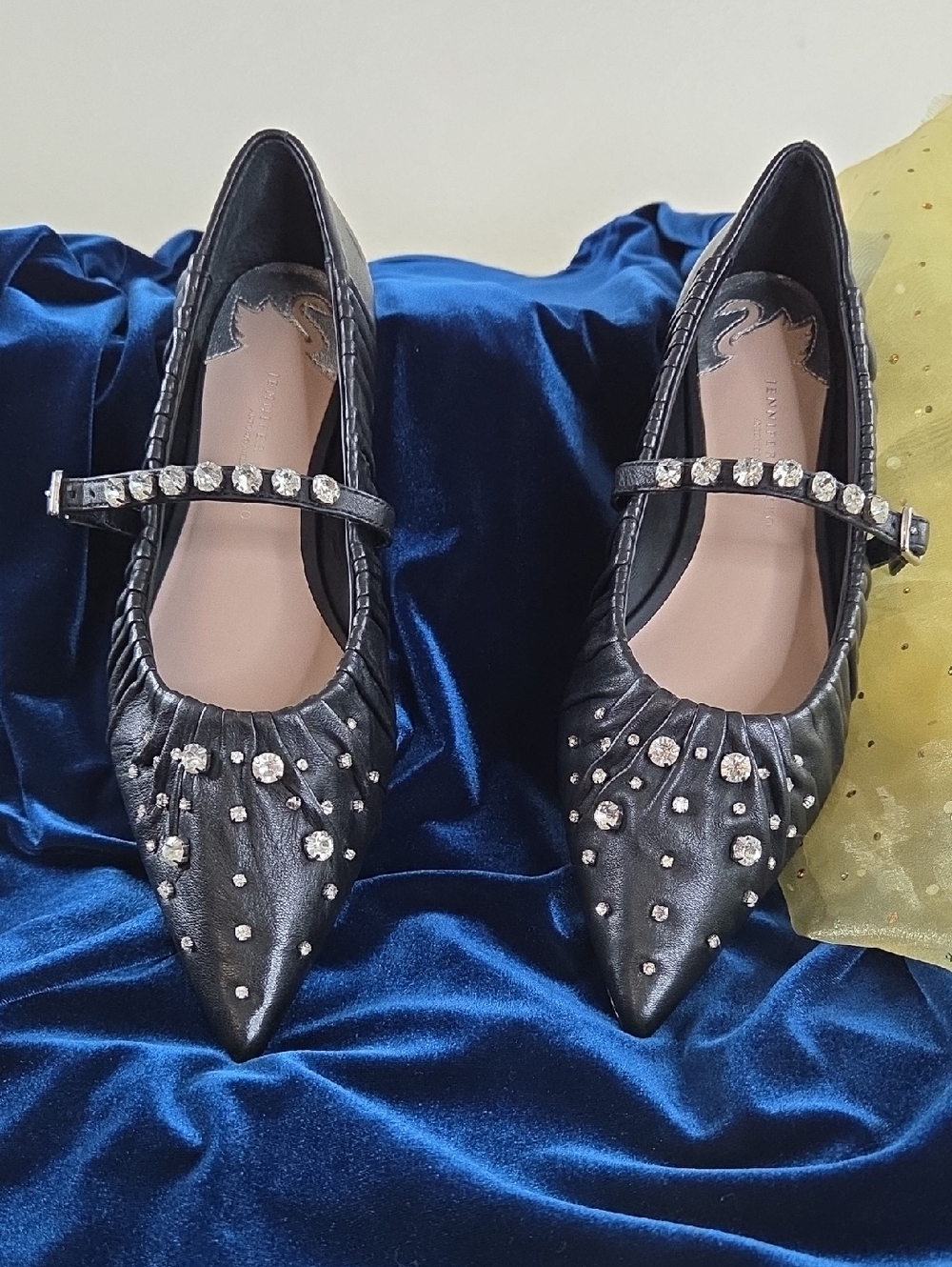 ANTONIO MELANTI/ JENNIFER SUMKO Black Crystal-Embellished Mary Jane Flats 8M.